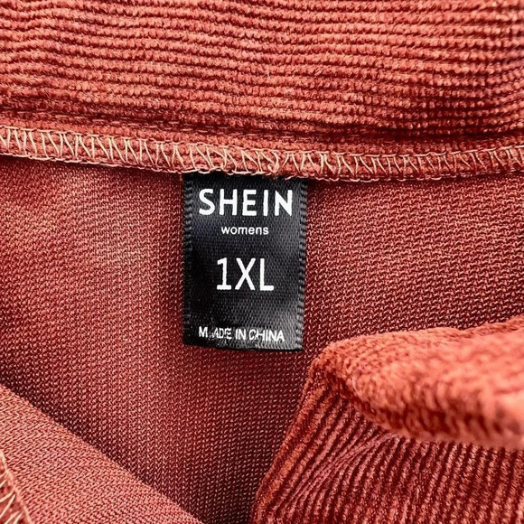 Shein Women's Button-Down Ribbed Rust Brown Corduroy Mini Skirt Size 1XL - Picture 2 of 4